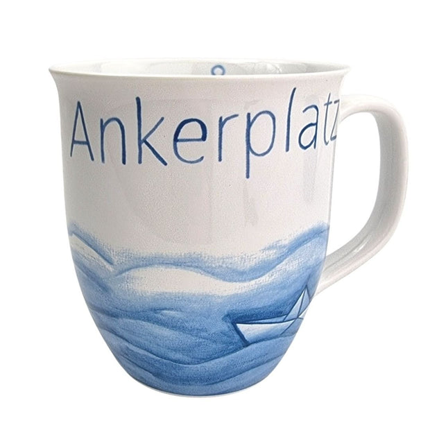 Becher Tasse "Heimathafen" "Ankerplatz" blaue Wellen Porzellan verschiedene Motive - Küstenliebe GmbH