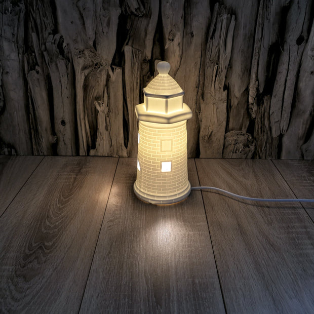 Maritime Porzellan Lampe Leuchtturm rund eckig weiß - Küstenliebe GmbH