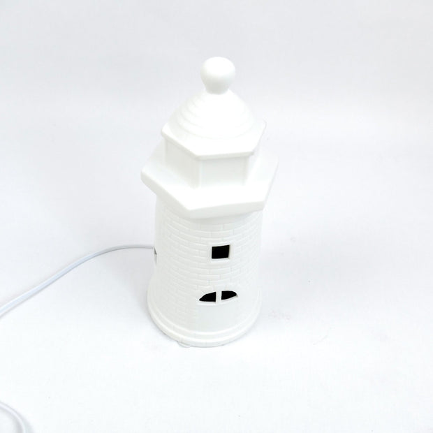 Maritime Porzellan Lampe Leuchtturm rund eckig weiß - Küstenliebe GmbH