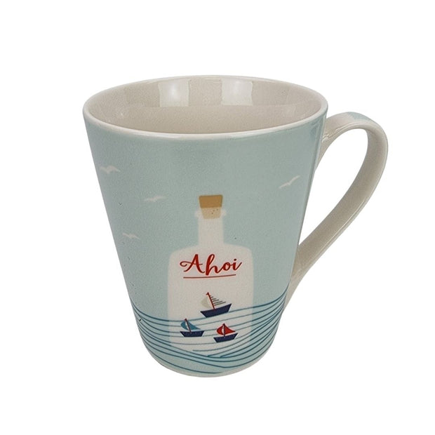 Tasse Becher "Ahoi" Schiff Segelboot blau Porzellan 310ml - Küstenliebe GmbH