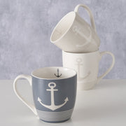 TRÖDELGESCHENK - Maritimer Jumbobecher Tasse Föhr gestreift mit Anker - Küstenliebe GmbH